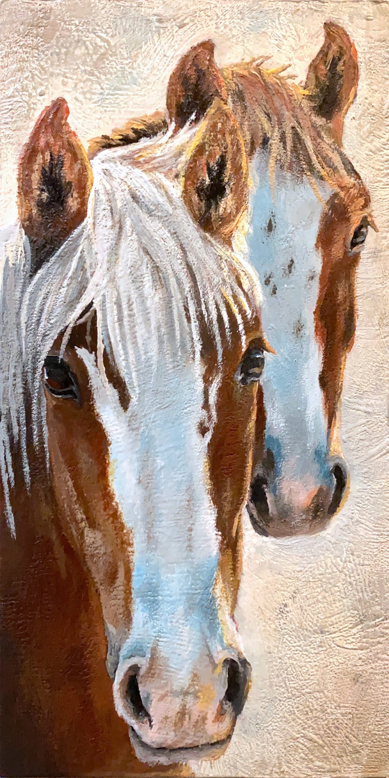 "Sun at Their Back" 6x12" Encaustic Wax Horse Painting by Abra Johnson