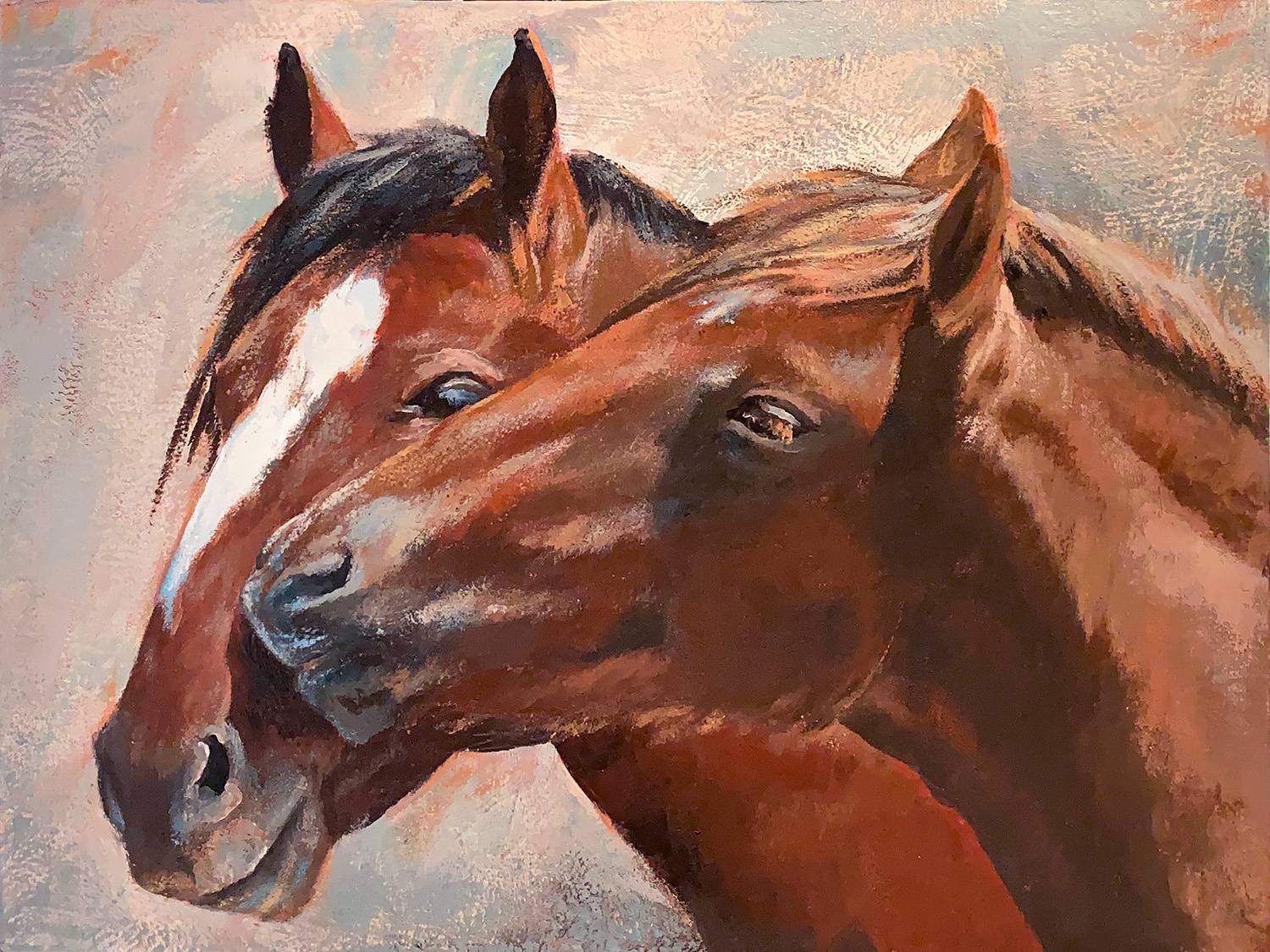 "Sweet Nibbles" 9x12" Encaustic Wax Horse Art by Abra Johnson