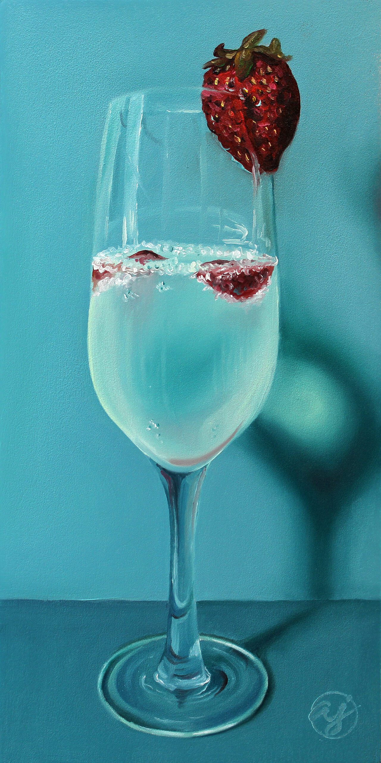 "Prosecco & Strawberries" 6x12 Original Oil Painting by Abra Johnson