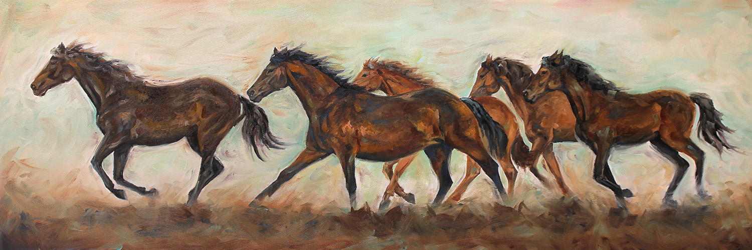 "Run 2" 12x36 Original Horse Oil Painting by Abra Johnson