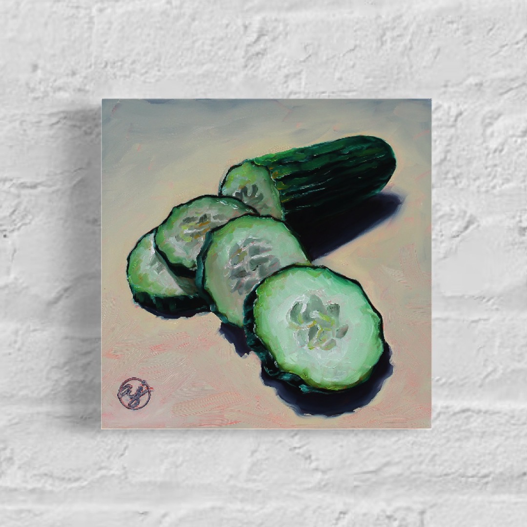 "Cucumber Emoji" 8x8 Original Oil Painting by Abra Johnson