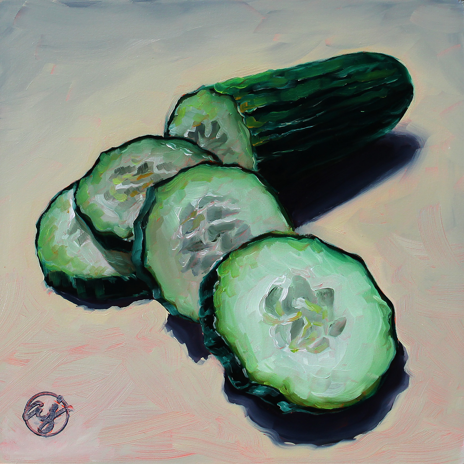 "Cucumber Emoji" 8x8 Original Oil Painting by Abra Johnson