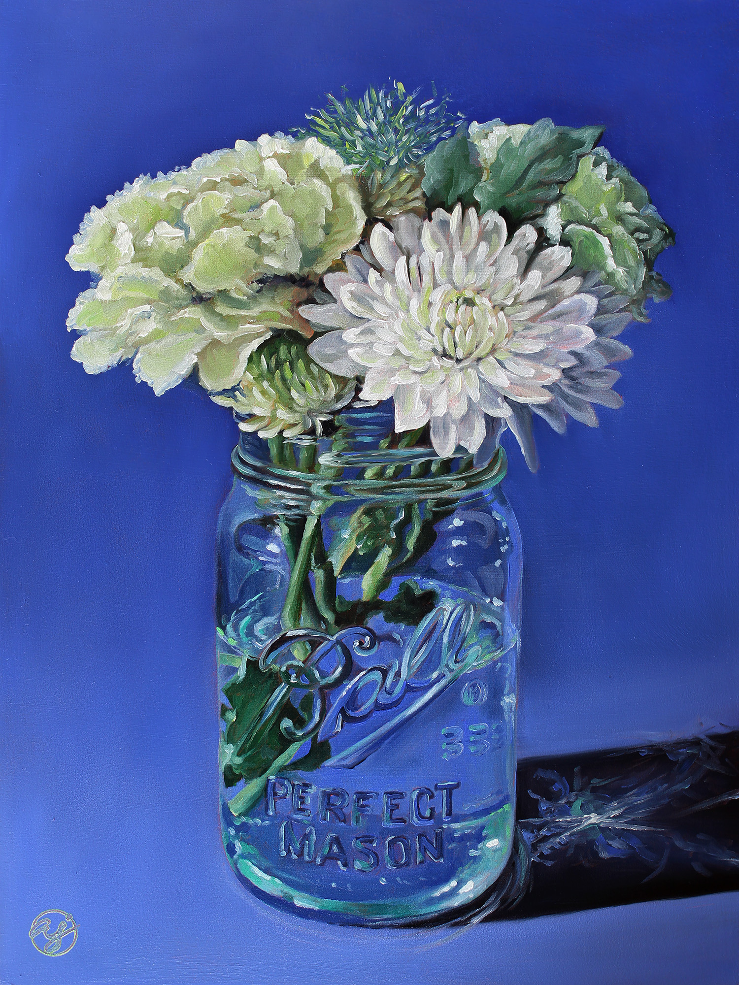 "Ball Jar & Flowers" 12x16 Original Oil Painting by Abra Johnson