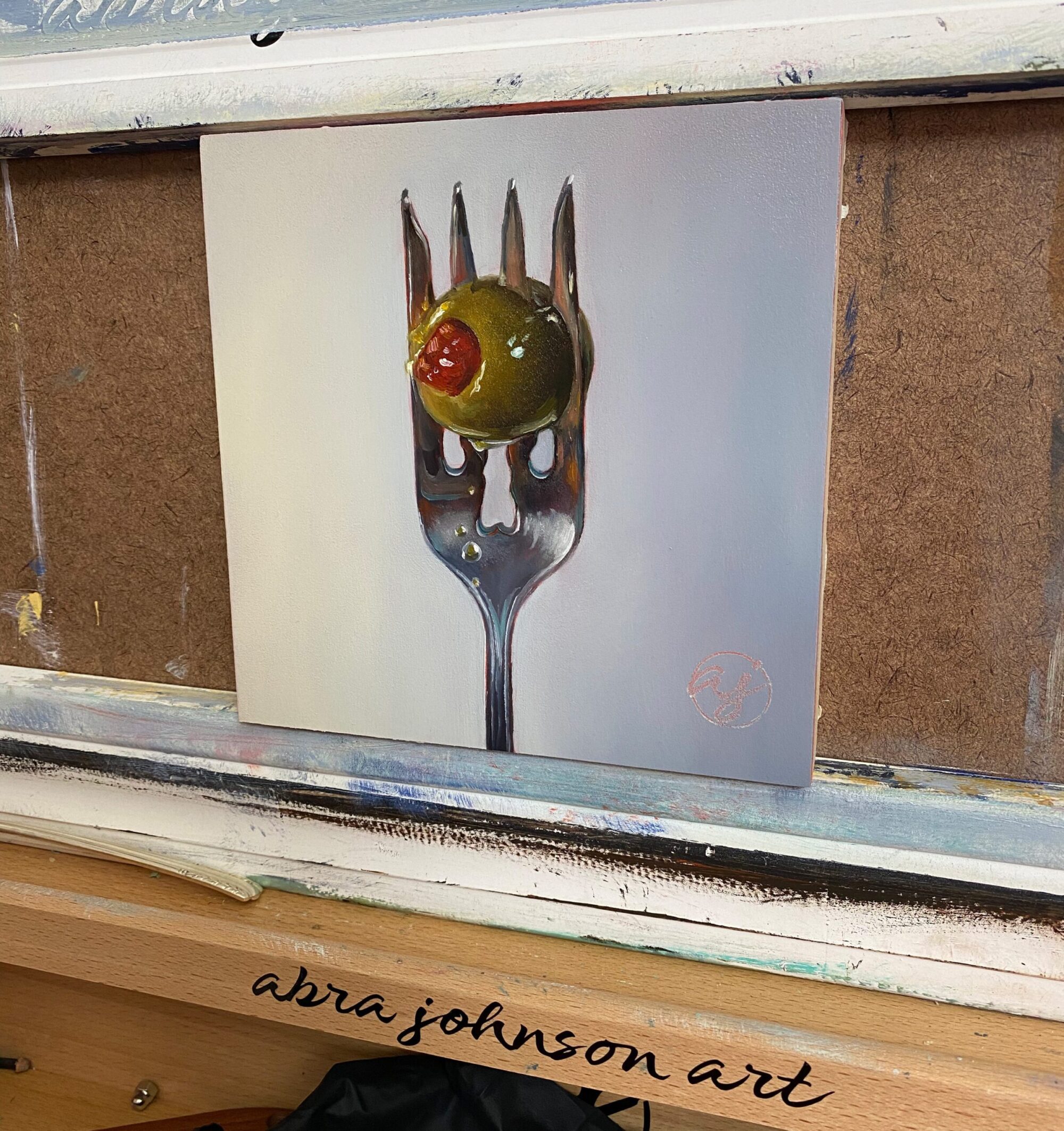 "Put a Fork in it: Olive I" 6x6 Original Oil Painting by Abra Johnson - Image 2