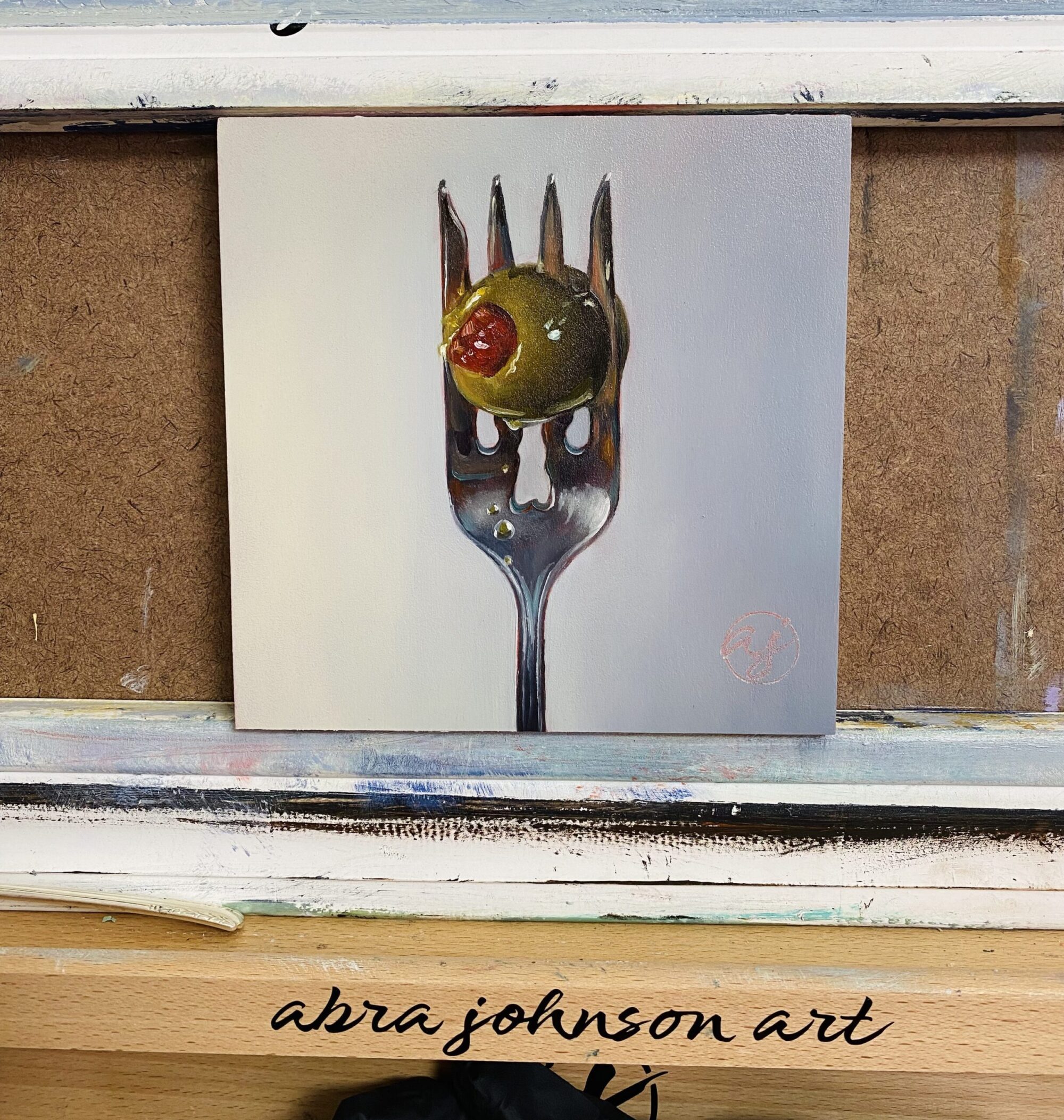 "Put a Fork in it: Olive I" 6x6 Original Oil Painting by Abra Johnson - Image 3