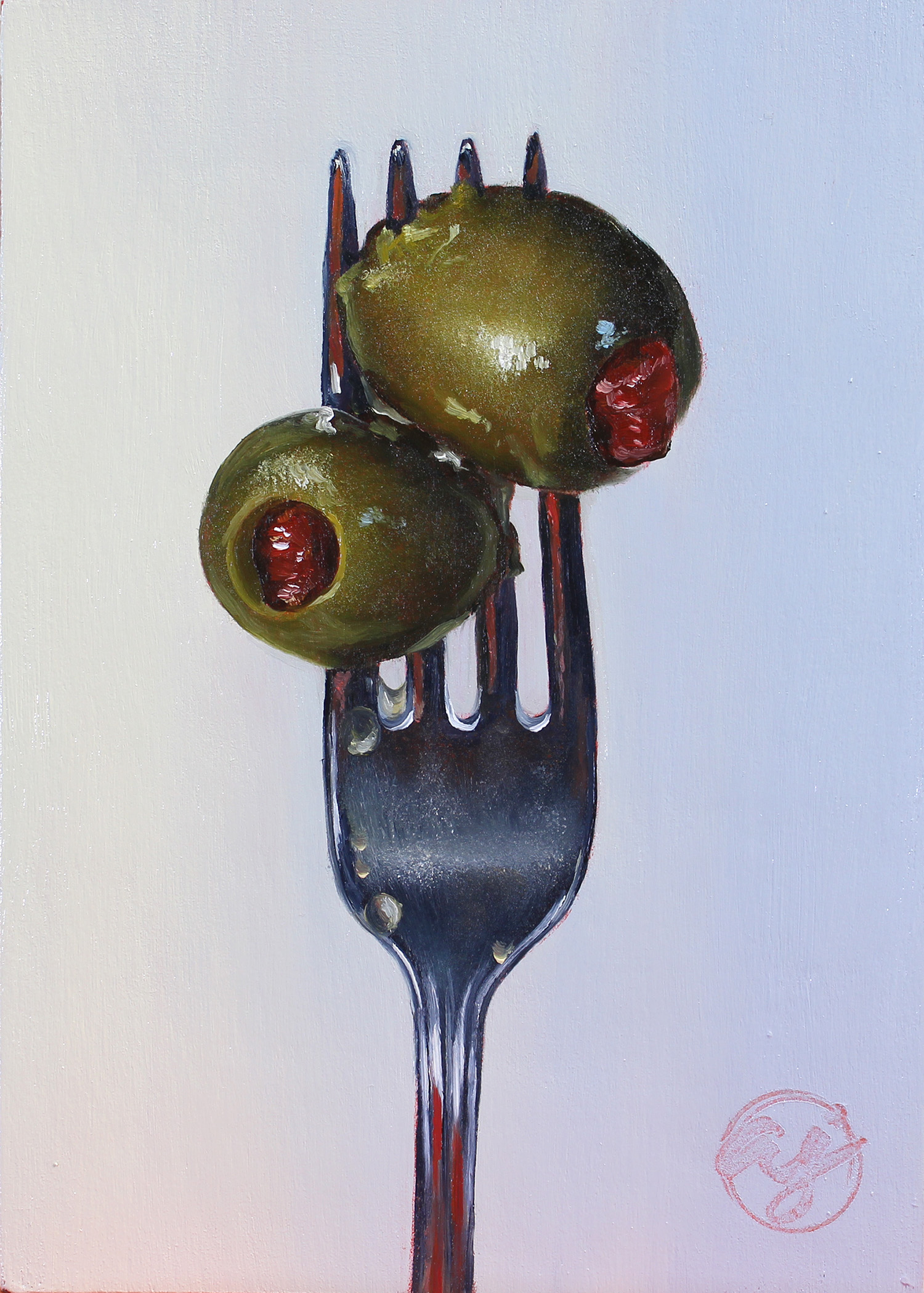 "Put a Fork in it: Olive III" 5x7 Original Oil Painting by Abra Johnson