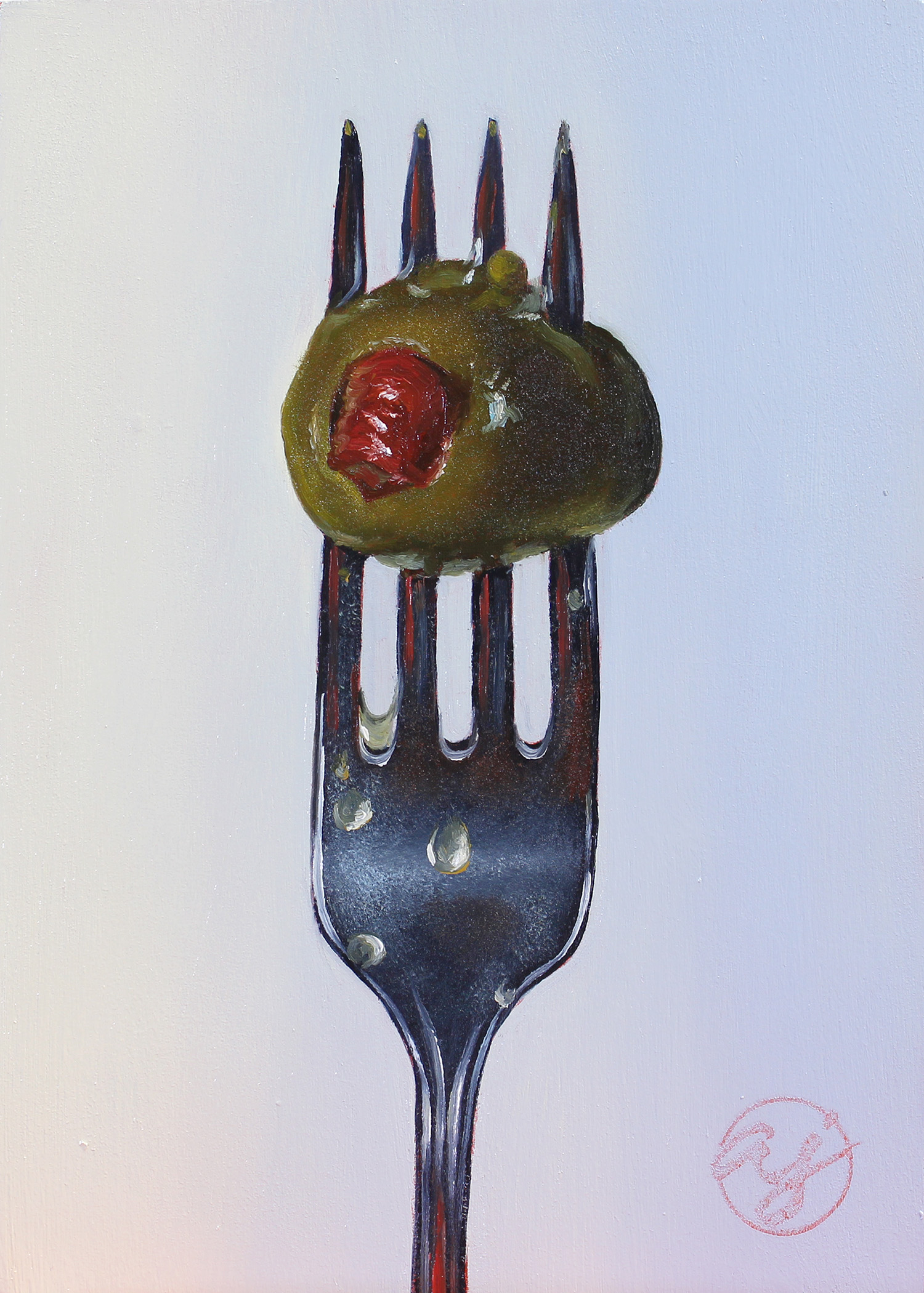 "Put a Fork in it: Olive II" 5x7 Original Oil Painting by Abra Johnson