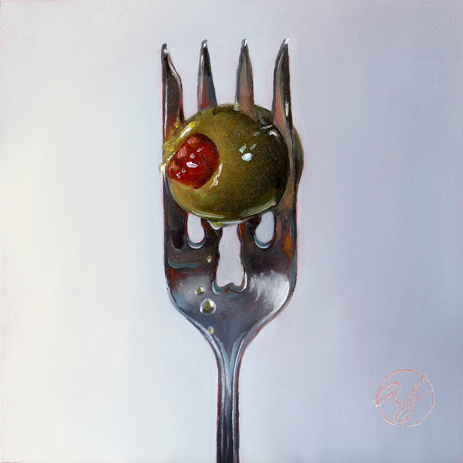 "Put a Fork in it: Olive I" 6x6 Original Oil Painting by Abra Johnson