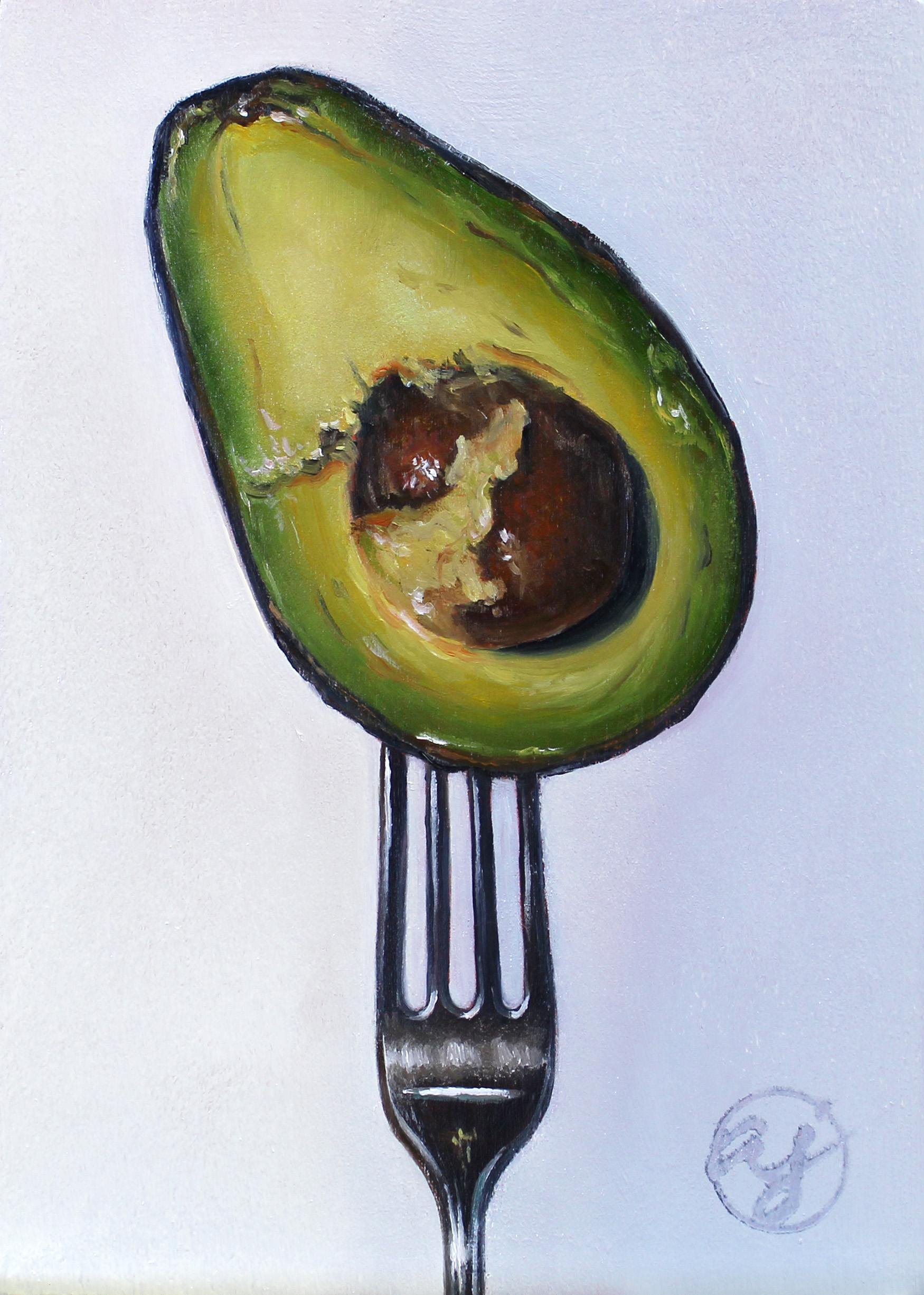 "Put a Fork in it: Avocado I" 5x7 Original Oil Painting by Abra Johnson