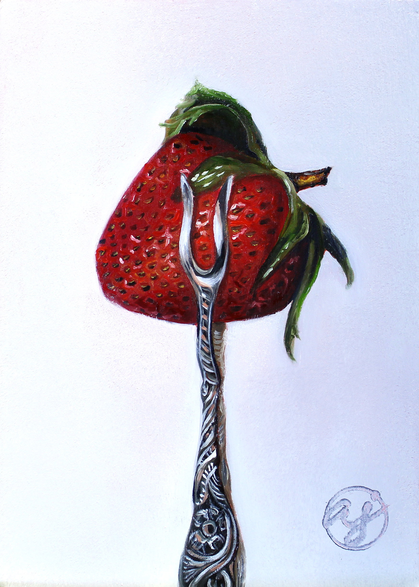 "Put a Fork in it: Strawberry I" 5x7 Original Oil Painting by Abra Johnson