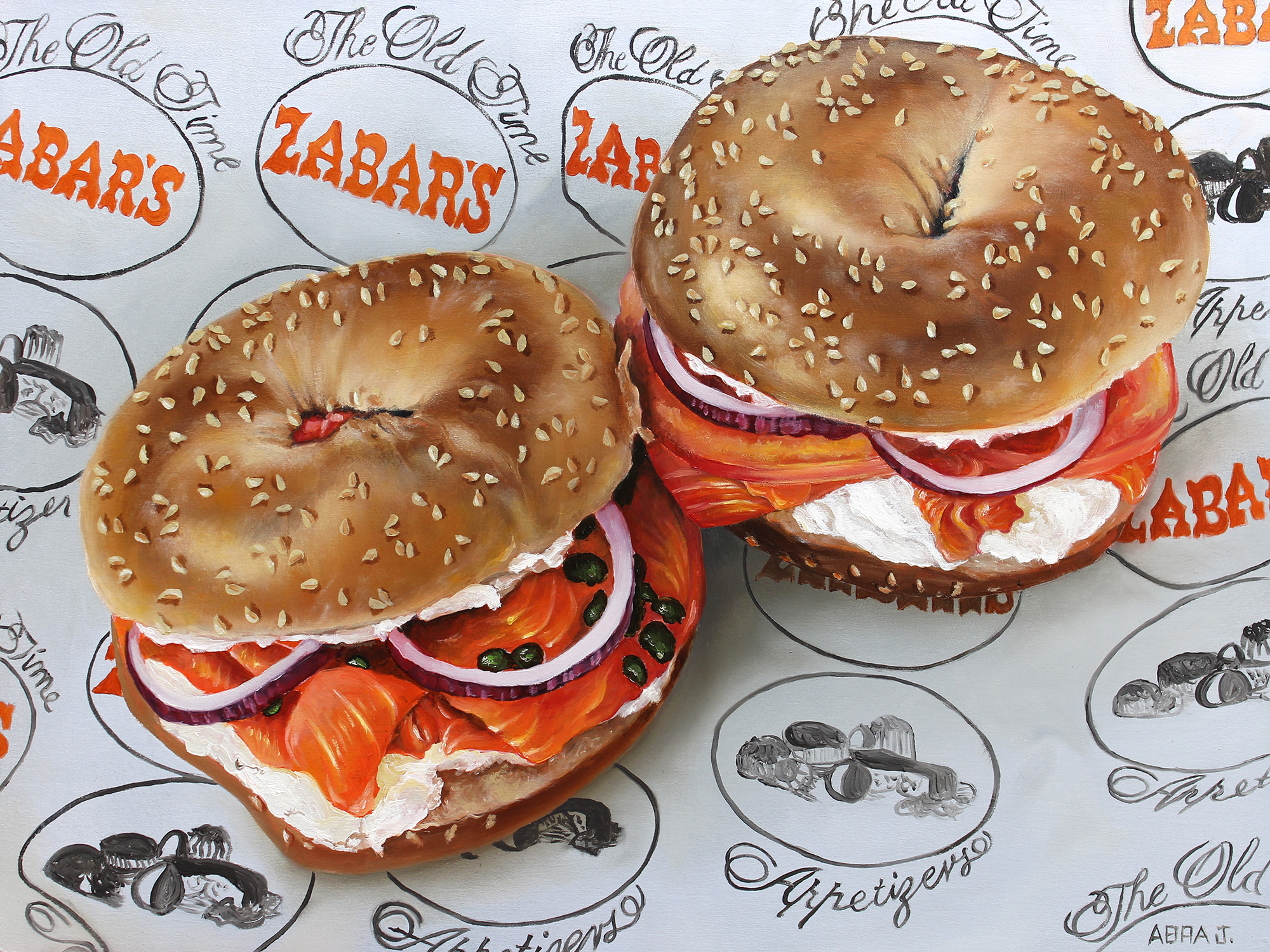 "Zabar's Bagel and Lox - Commission" 11x14 Original Oil Painting by Abra Johnson