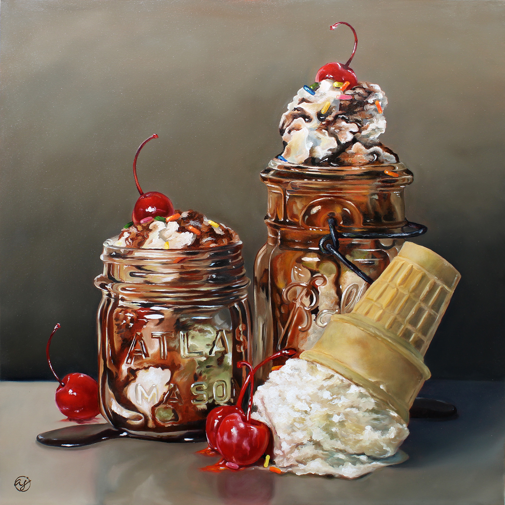 "Ice Cream Social" 24x24 Original Oil Painting by Abra Johnson