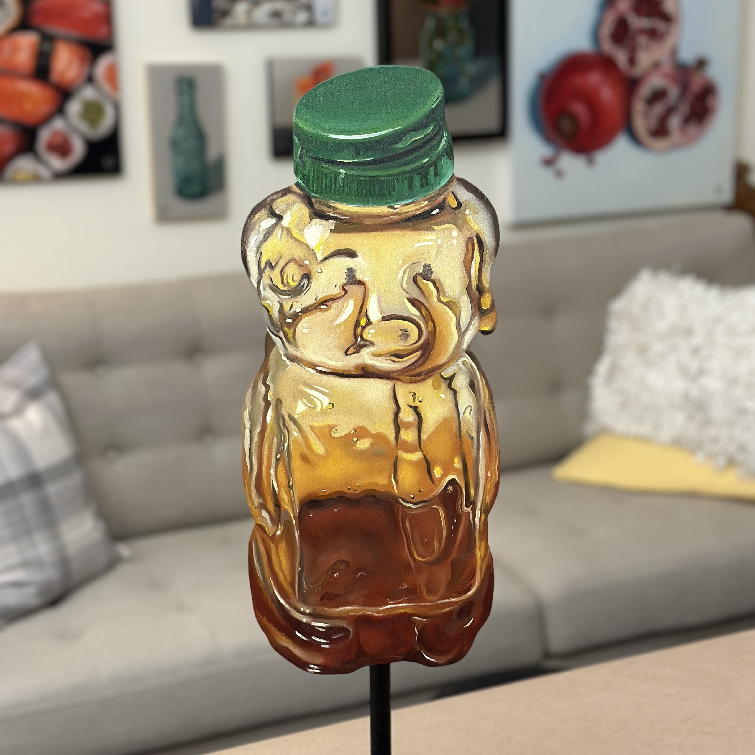 "Honey Bear" 8x17" Original 3D Cut-Out Oil Painting by Abra Johnson