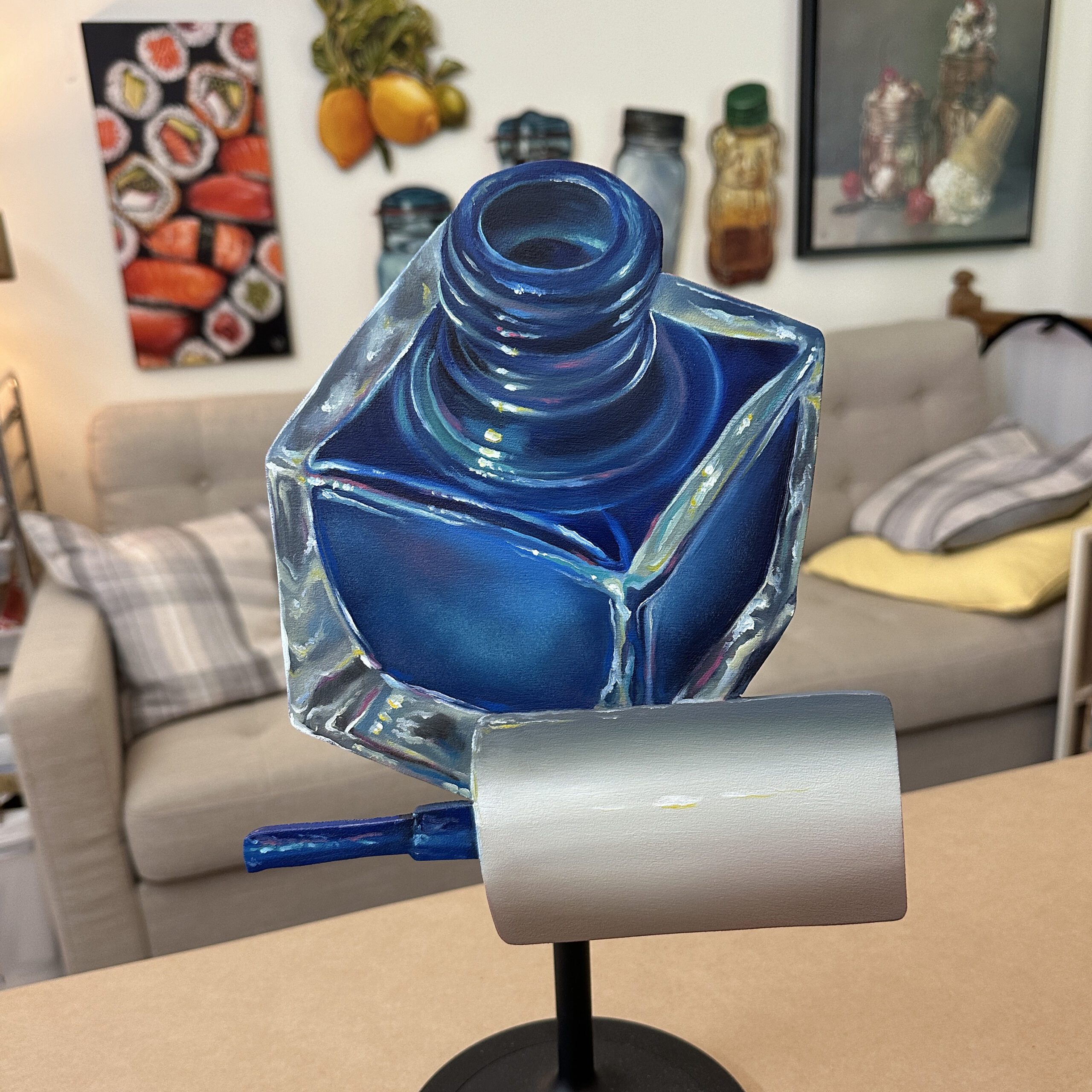 "Blue Polish" 11x11" Original 3D Cut-Out Oil Painting by Abra Johnson