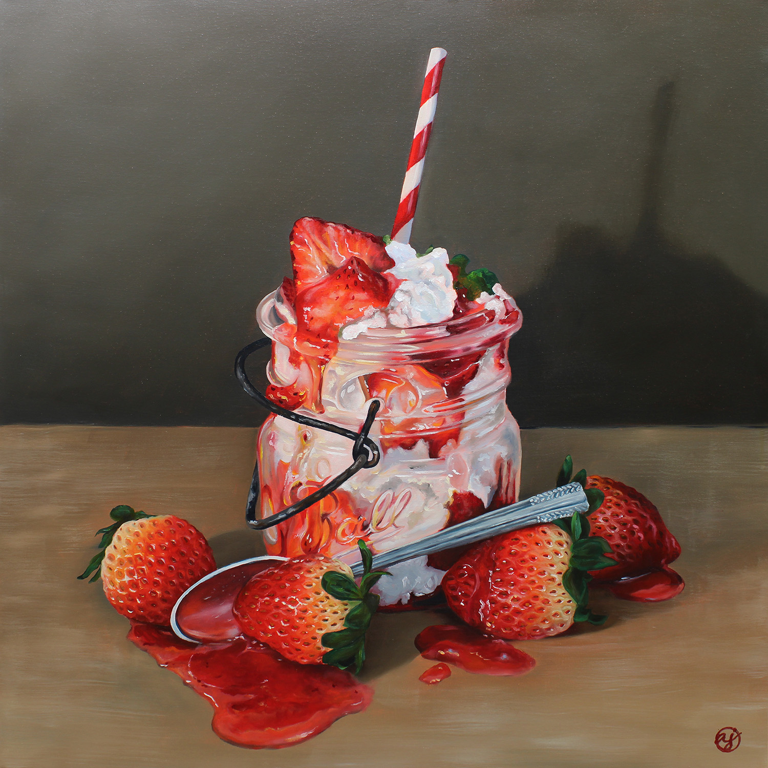 "Strawberries & Cream" 24x24 Original Oil Painting by Abra Johnson